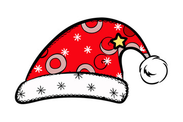 Red Santa hat with stars and Christmas ornament pattern