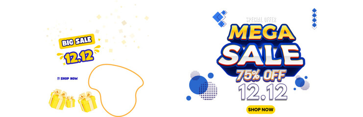 Mega sale 12.12 special offer 75% off shopping discount event announcement banner