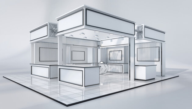 Modern exhibition booth design for impactful trade show presentations and brand showcases creating engaging customer experiences.