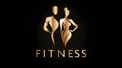 Luxury fitness logo with golden muscular man and fit woman body symbol. Concept: Premium fitness branding, luxury sports identity, combined masculine and feminine body emblem, for fitness, sport salon