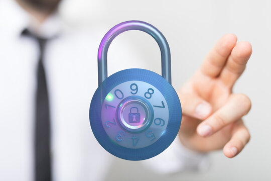 Secure digital data, information security, password protection, concept of privacy and safety in online environment. Encrypted padloc - Powered by Adobe