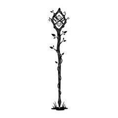 Wizard staff silhouette a magical staff with leaves and vines, isolated on