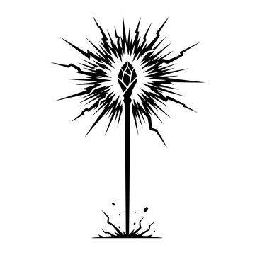 Wizard staff silhouette a magical staff emitting a burst of energy, isolated on