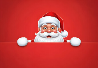 Cute Santa Claus Peeking Over Edge with Playful Smile – Christmas Illustration
