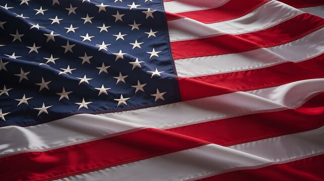 Close Up of Waving American Flag with Detailed Stars and Stripes – United States National Flag Background