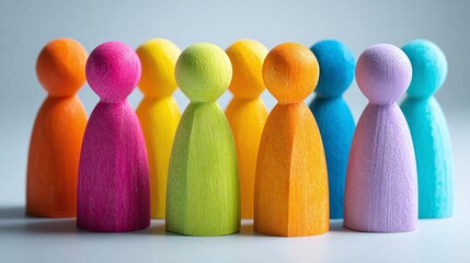 Colorful figures stand in a group, representing diversity and unity. Their vibrant hues symbolize inclusivity. A visual metaphor for collaboration and teamwork in unity.