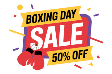 Boxing Day sale event with 50% off discount and festive decorations.