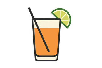 Refreshing cocktail or juice vector icon with straw and lime slice, transparent background, promoting summer drinks and celebration