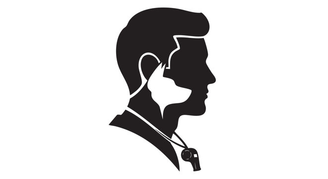 10. Black vector silhouette of dog trainer head
