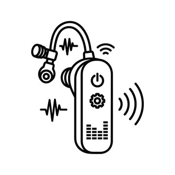 black hearing aid device with sound waves clip art preview