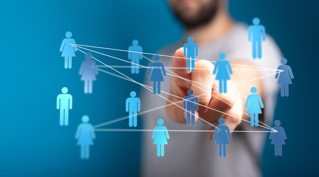 Abstract image representing communication, connections, teamwork, and social interaction within a network. Conceptual illustration.