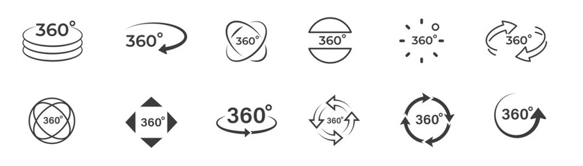 “Minimal 360-degree rotation icons with circular arrows for motion, update, and refresh concepts.”