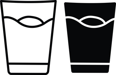 Water Glass Filled With Liquid Drink Outline And Solid Healthy Vector Silhouette and Pictogram..eps