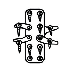 Surgical orthopedic plate with screws outline icon vector art
