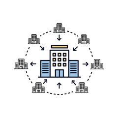 Central office building connected to satellite branch network