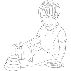 Illustration of children playing toy outline