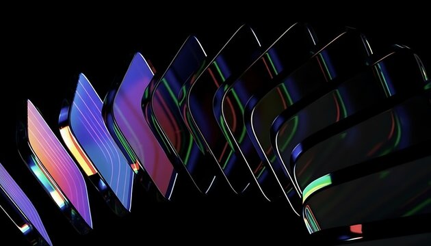 Abstract colorful crystal shards with iridescent light effects against a dark background - Powered by Adobe