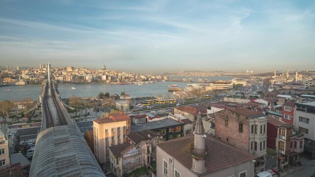 Istanbul Turkiye (Turkey) time lapse city skyline at Golden Horn and Bosphorus Strait