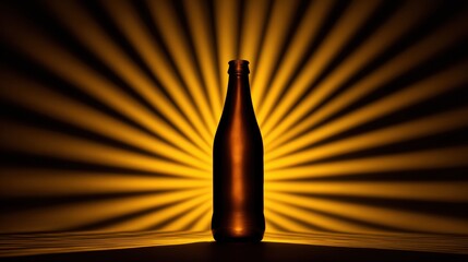 Dramatic Golden Rays Shine Behind Bottle Silhouette Creating an Impressive Marketing Shot