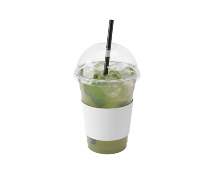 Chilled Green Tea in a to-go cup, Chilled Green Tea on a plain white backdrop with a clipping path