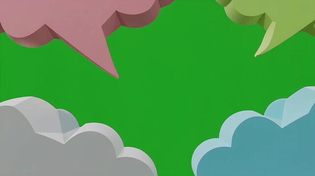 Four pastel 3D communication bubbles against a chroma key green background.