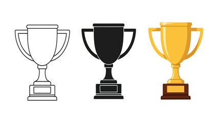 Trophy icon set vector illustration in outline solid and gold styles perfect for awards achievements and sports designs
