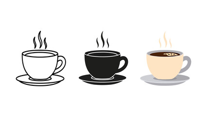 Set of coffee cup icons simple line and flat vector design isolated on white background