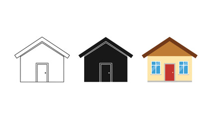 Set of house icons simple flat vector design isolated on white background representing home real estate and construction