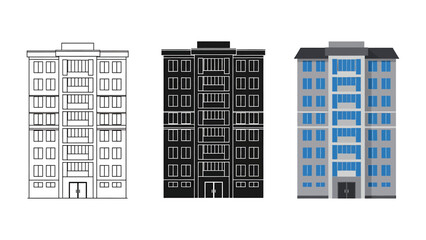 Set of apartment building icons flat vector illustration in different styles isolated on white background