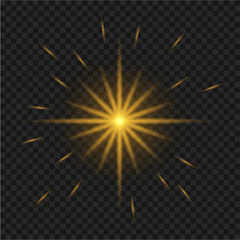 Golden Star Shining Glow Vector on Transparent Background. PNG