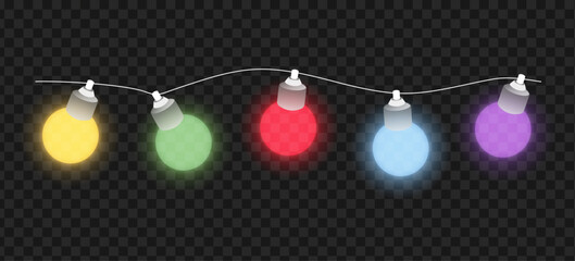  Christmas Garland Lights. Colorful Light Bulb Decorations Element. Christmas Glowing Lights  PNG.