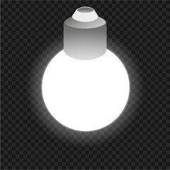 White Glowing Light Bulb Vector. Minimalist PNG