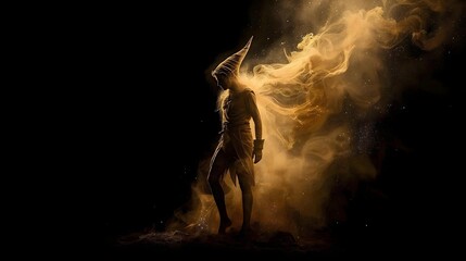 Desert Shaman: Figure Silhouetted in a Swirling Cloud of Golden Dust