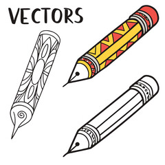  Decorative Fountain Pen Vector Illustration Set