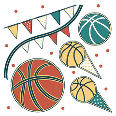  Basketball Party Vector Art with Colorful Balls and Bunting