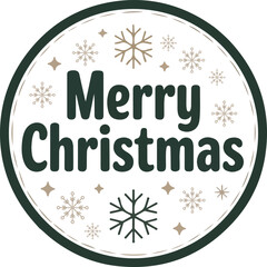 Flat Merry Christmas badge with snowflakes.