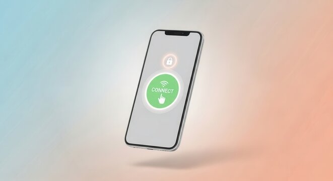 A modern smartphone displaying a connect button, symbolizing technology and connectivity. Ideal for tech-related themes and digital communication.