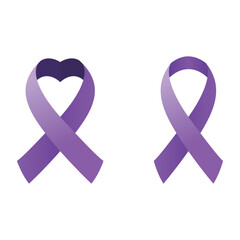 Purple Ribbon Flat Vector Illustration Heart Shape Awareness and Support for Diseases Cause Epilepsy Pancreatic Cancer Fibromyalgia, isolated white background