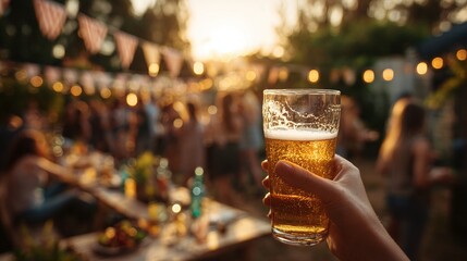 Golden hour backyard bash! Crisp brew in hand, mingling with friends, the air buzzing with laughter and warmth. A perfect summer evening unfolds! Cheers to good times!