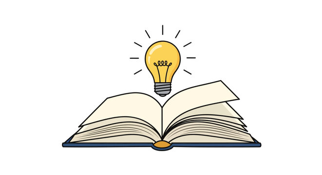 Creative ideas concept with open book and light bulb cartoon design