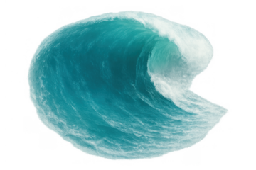 Ocean wave breaking with powerful water energy on transparent background, symbolizing movement and aquatic dynamics