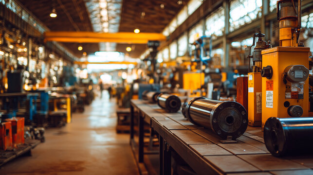 Industrial electronics testing lab with oscilloscopes, circuit boards on benches, technicians analyzing data, LED monitors, precision instruments.