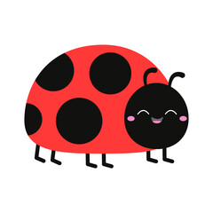 Cute smiling Lady bug, lady bird icon. Red and black insect. Kawaii cartoon funny baby character. Happy Valentines Day. Childish style. Flat design. White background. Vector
