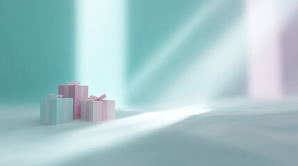 stunning arrangement of gifts surrounded by ultrabright holographic glows creating magical atmosphere