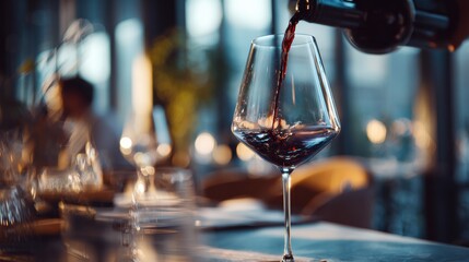 Sommelier Swirling Glass of Wine in a Premium Tasting Room With Bokeh Lights in the Background