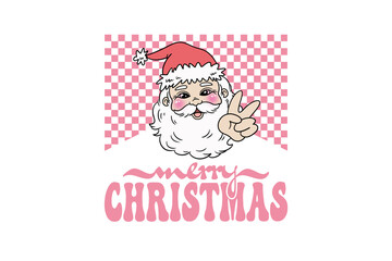 Merry Christmas, Retro Groovy Santa Claus with Peace Sign Sublimation Design