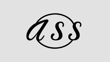 Calligraphic letters a s s encircled by a thin black line on a light gray background forming a logo