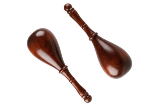 Pair of polished dark wood maracas musical instruments isolated with transparent background - Powered by Adobe