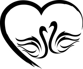 Zwei Schwäne und Herz gezeichnet, Schwäne Aufkleber Label, Schwäne Logo