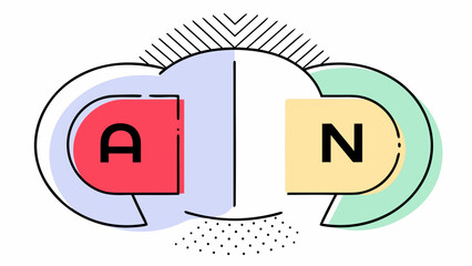 Abstract design featuring the letters a and n with geometric shapes and pastel color palette art work